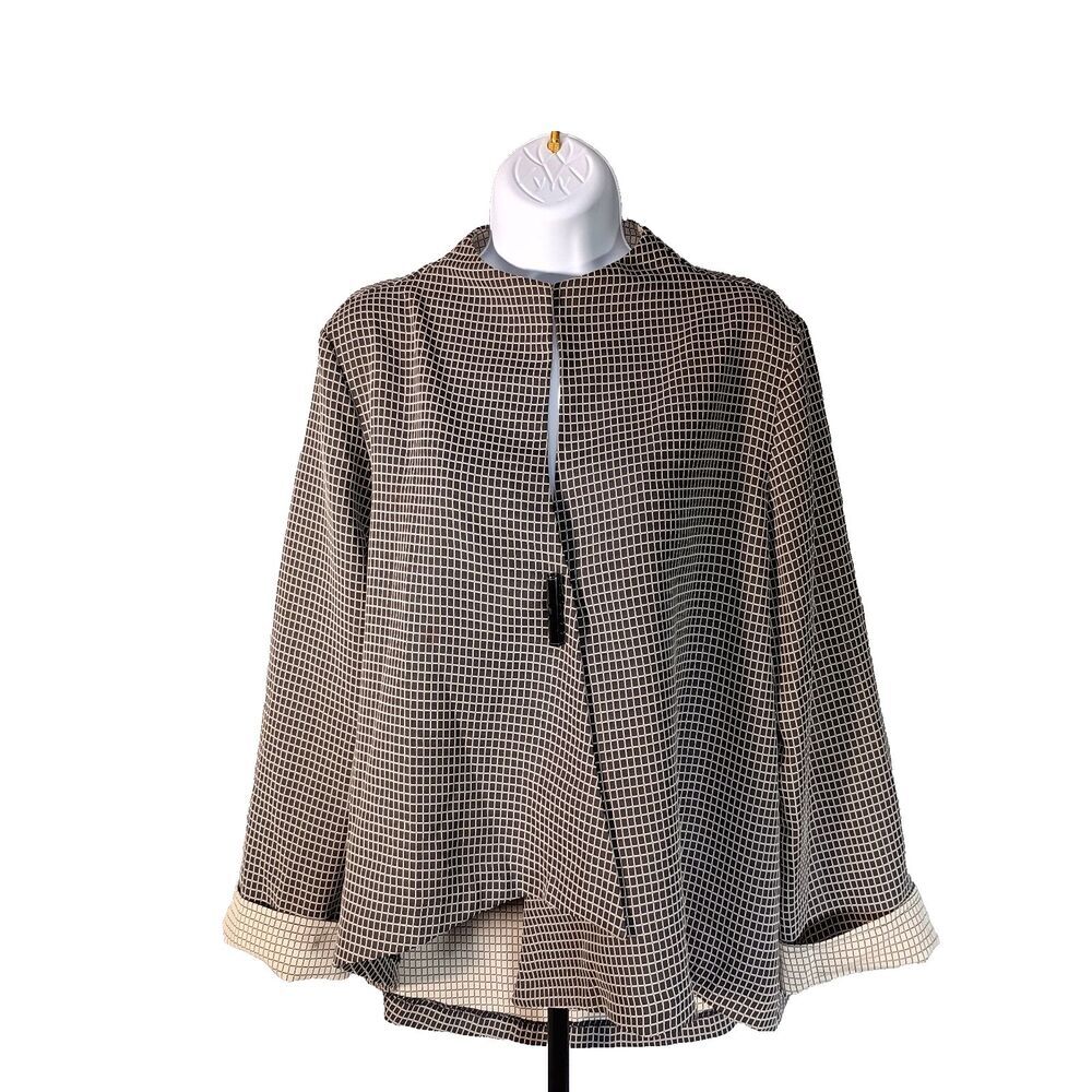 IC By Connie K Single Button Jacket Asymmetrical Balck Ivory Long Sleeve - Picture 2 of 7